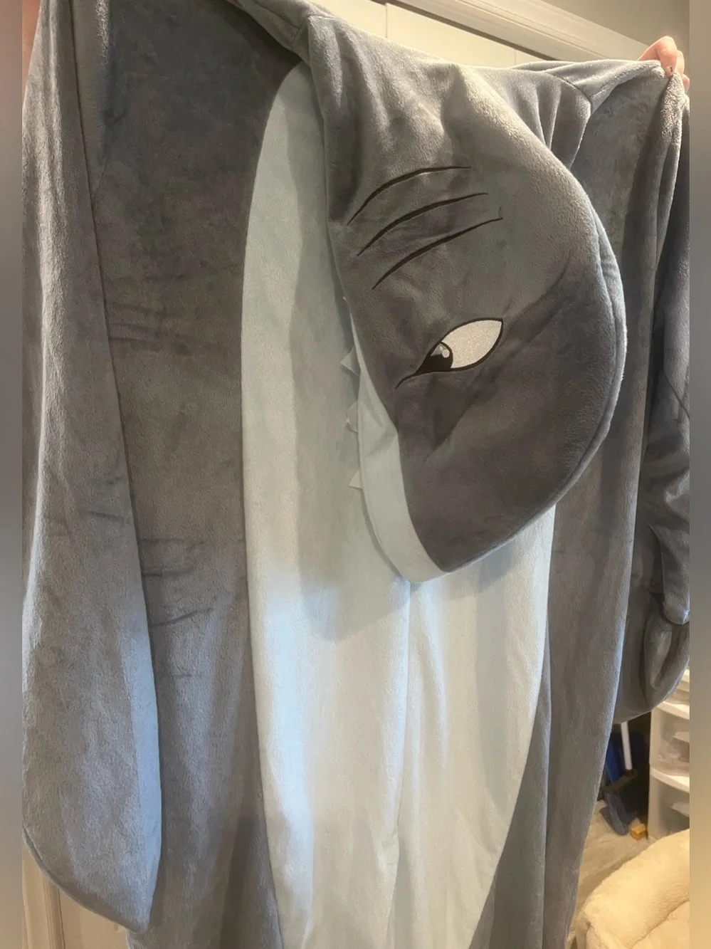 Plush Shark Onesie - Light Gray & White - Picture 6 of 15